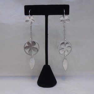 BOHM MATTE METALLIC SILVER FLOWER DANGLE DROP STATEMENT EARRINGS